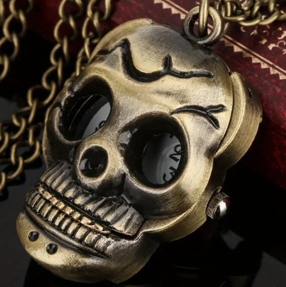 Skeleton Skull Pocket Watch Necklace Halloween Christmas Birthday Gift - NEW!